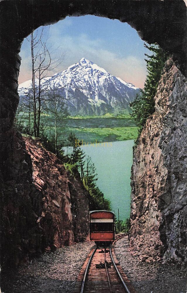 Beatenburg Bahn mit Niesen (2366m)-1930s Colour Postcard