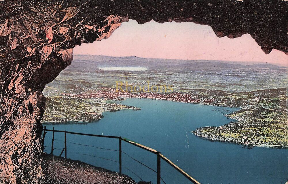 Burgenstick Felzenweg, Switzerland-View Over Luzern-Hammetschwend Lift Advertising-1930s Colour Postcard