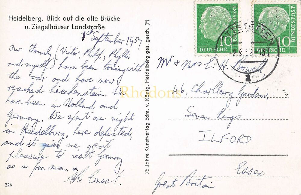 Heidelberg, Germany-View of The Old Bridge and Ziegelhauser Landstrasse-Real Photo Postcard
