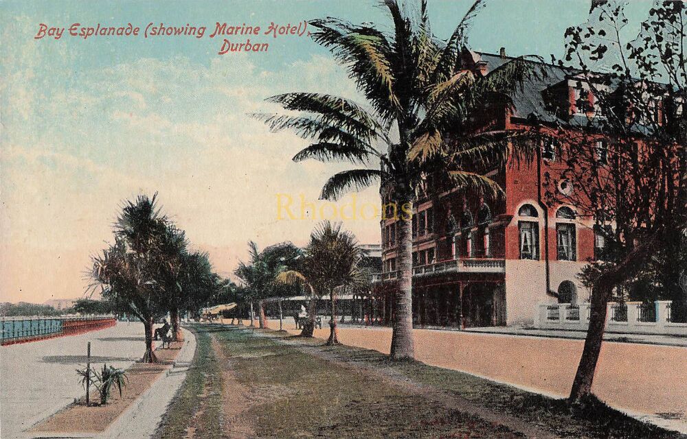 Durban, SA-Bay Esplanade Showing Marine Hotel-Early 1900s Colour Postcard