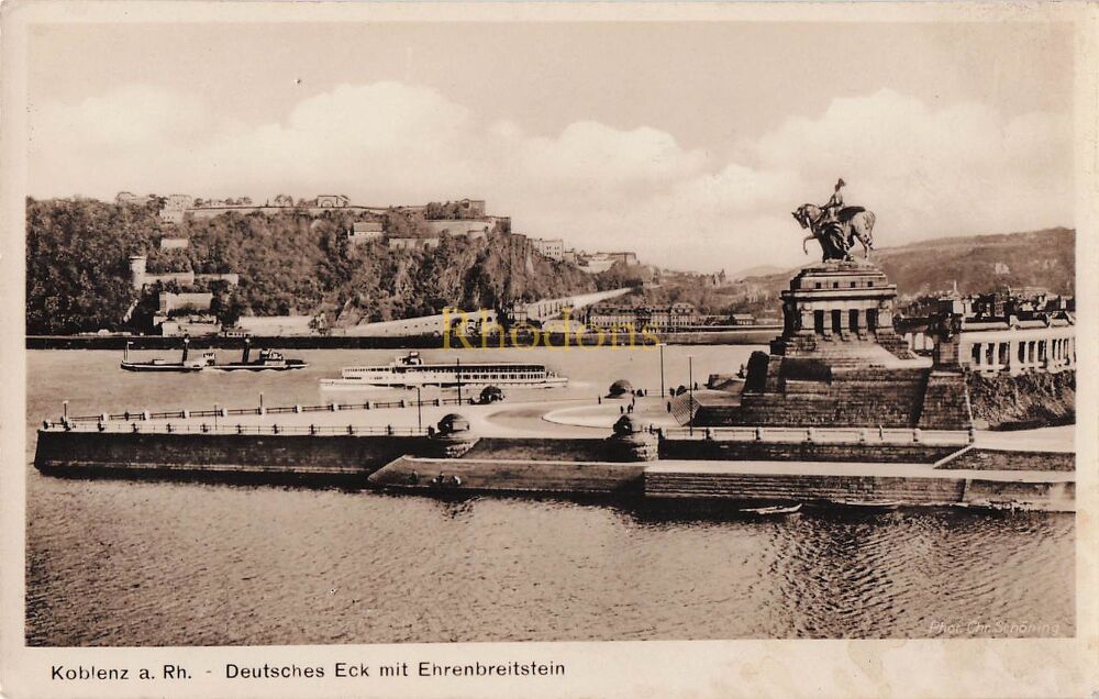 Koblenz am Rhine, Germany-Deutsches Eck Mit Ehrenbreitstein-1930s Postcard