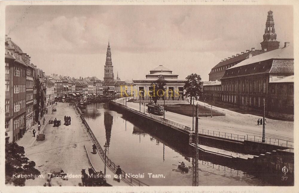 Kobenhavn, Denmark-Thorvaldsens Museum og Nicolai Taarn - Early 1900s Postcard