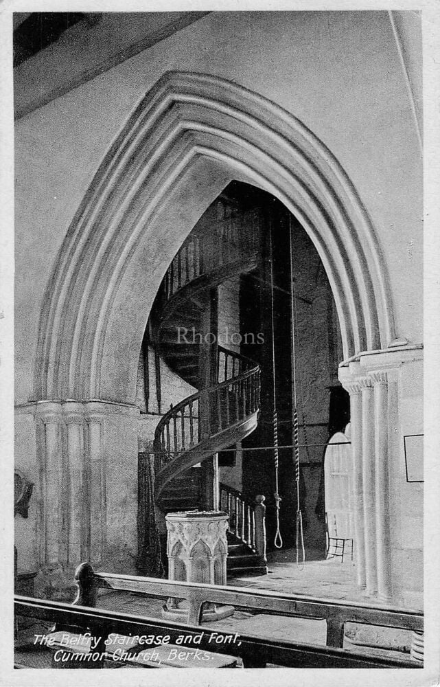 Cumnor Church, Berks-Belfry Staircase and Font-Circa 1960s Photo Postcard