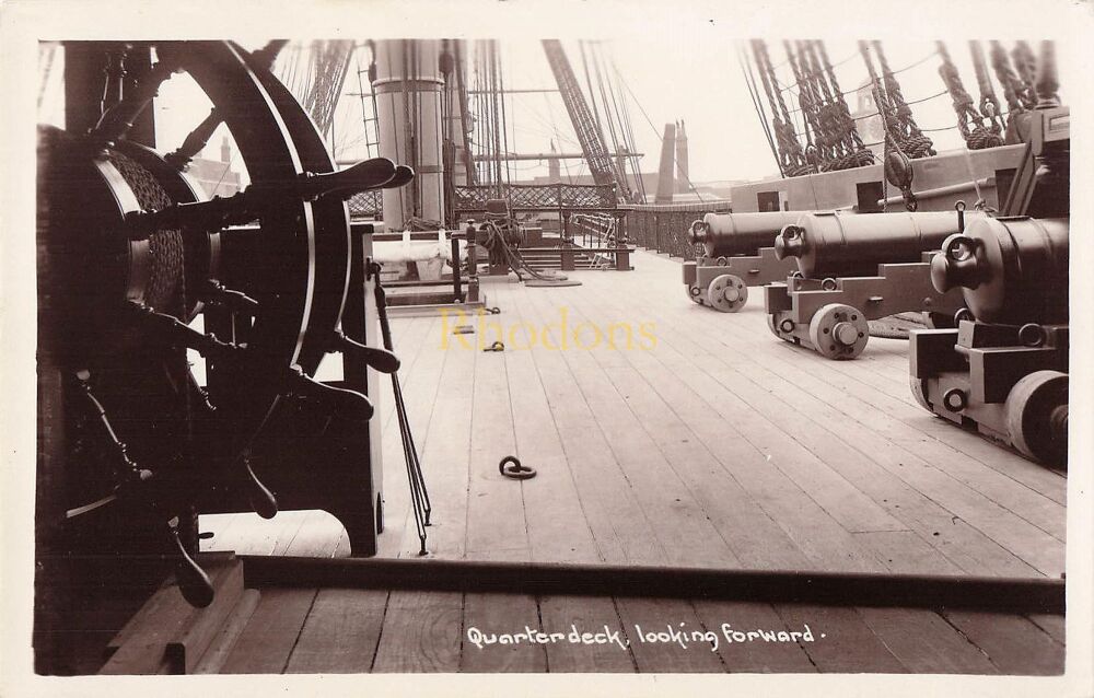 H M S Victory, Portsmouth-Quarterdeck Looking Forward-Real Photo Postcard