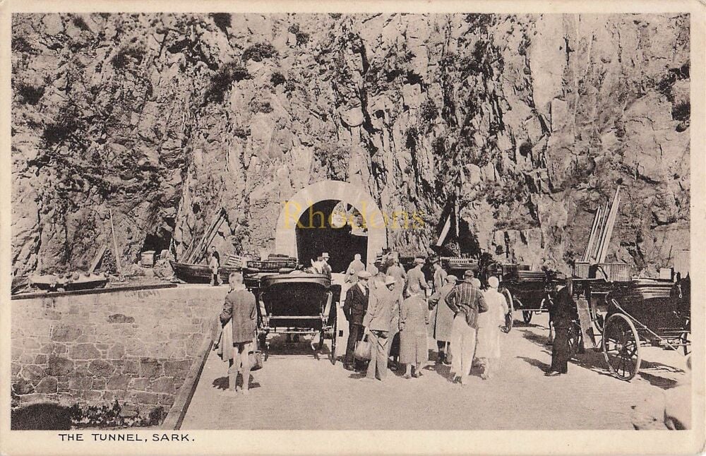 The Tunnel, Sark, CI-Early 1900s Postcard-People, Vintage Cars etc