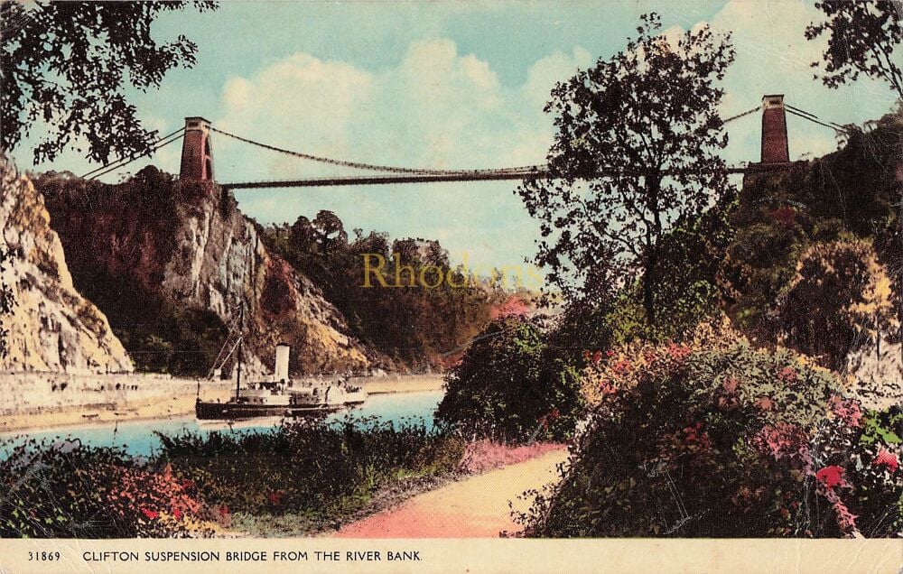 Clifton Suspension Bridge from The River Bank Circa 1960s Postcard