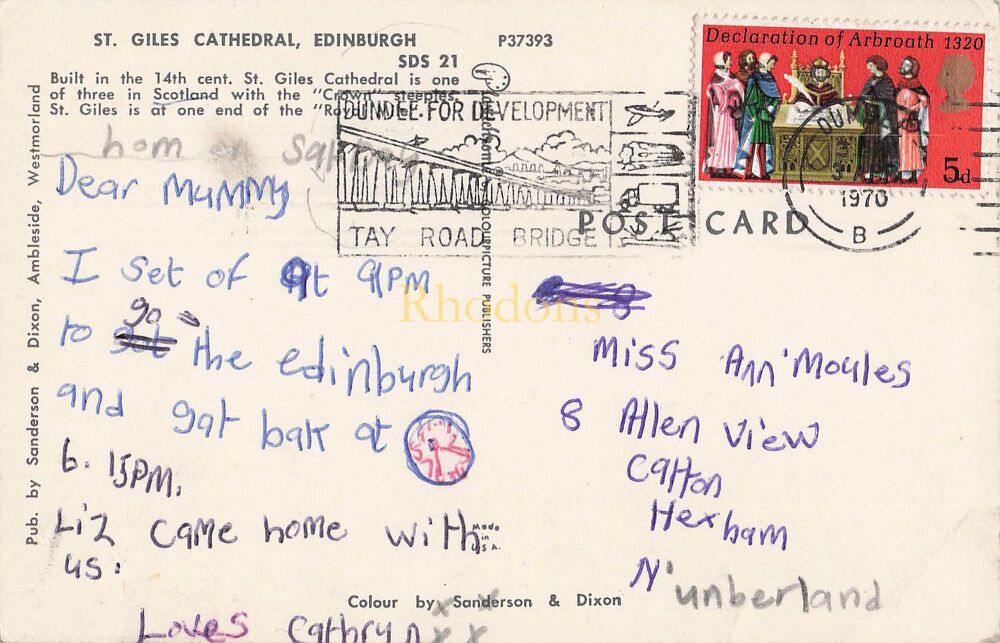 Edinburgh Scotland Postcard-St Giles Cathedral-Circa 1960s Streetview Photo