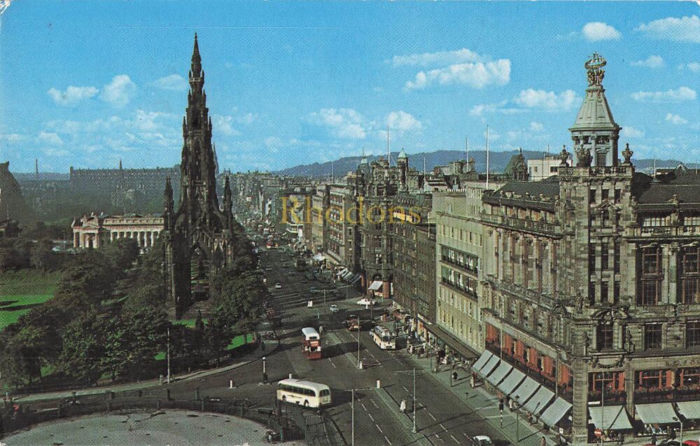 Edinburgh Scotland Postcard-Princes Street-Circa 1960s Streetview Photo