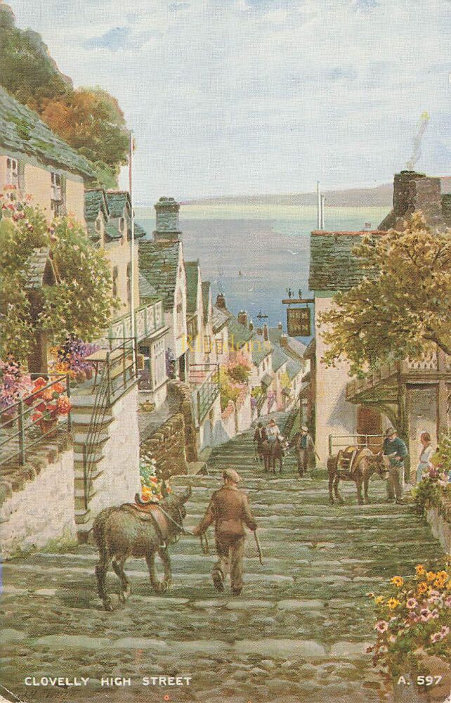 Devon Postcard-Clovelly High Street-Bamforth Artist Drawn View (A.597)