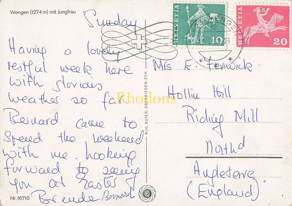 Switzerland - Wengen and Jungfrau Mountain - 1960s Colour Photo Poscard