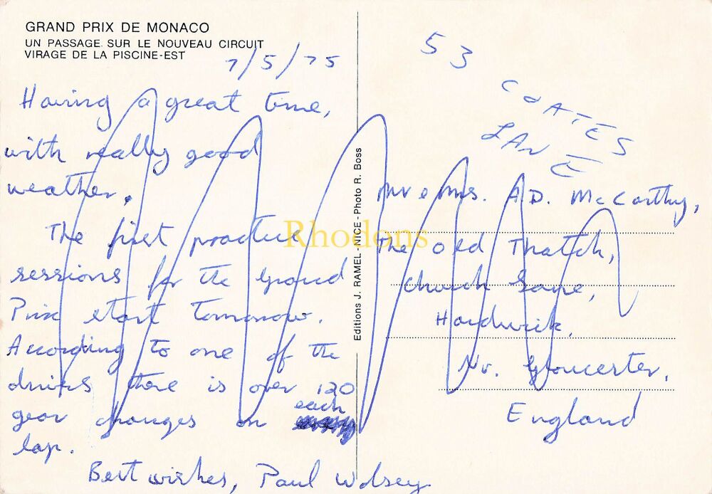 Monaco Grand Prix Colour Photo Postcard