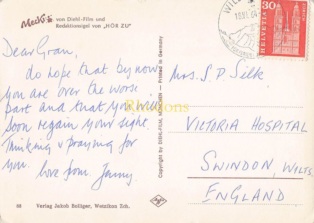 Mecki The Hedgehog - von Diehl-Film und Redaktionsigel von HOR ZU - 1960s RP Postcard