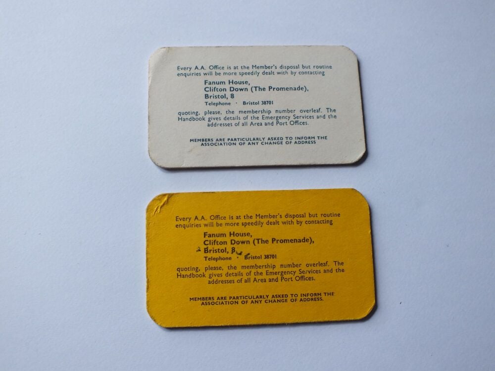 Vintage AA  / Automobile Association Membership Cards- 1960s