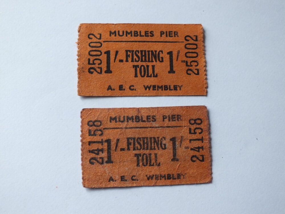 Vintage Pier Fishing Toll Tickets x2 - Mumbles Pier