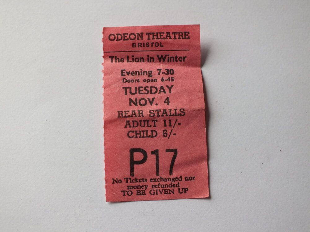 Vintage Cinema Ticket Stub - Odeon Theatre Bristol, Tuesday 4 November - Th