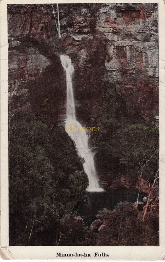 Australia Postcard - Minna-Ha-Ha Falls, Katoomba NSW Australia - Early 1900s Colour Photo View