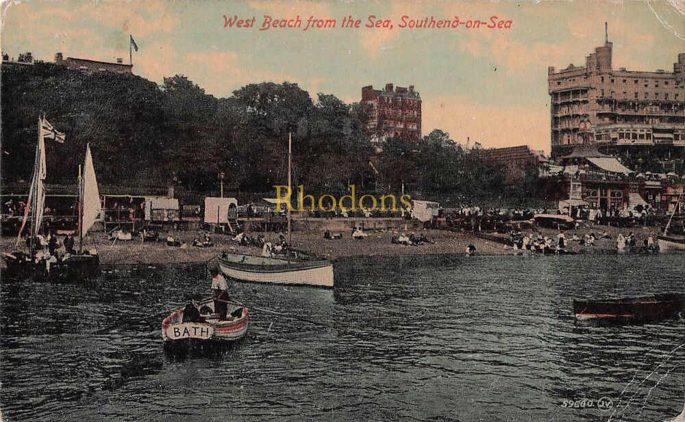 Essex Postcard-Southend on Sea-West Beach From The Sea View-Early 1900s | HAGGER Family, London 1917