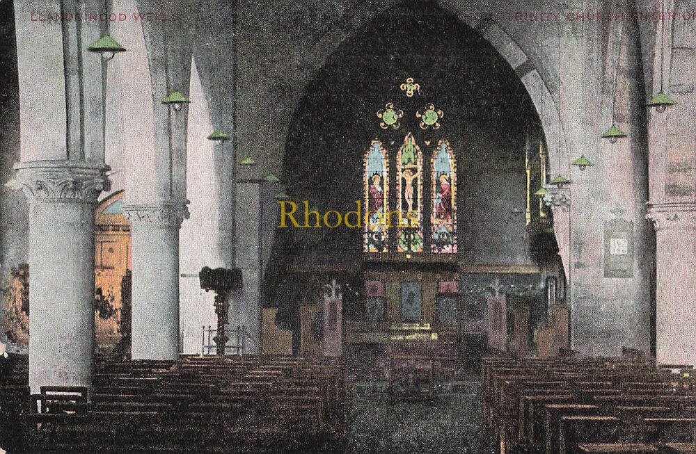 Wales Postcard-Llandrindod Wells, Holy Trinity Church interior-Early 1900s