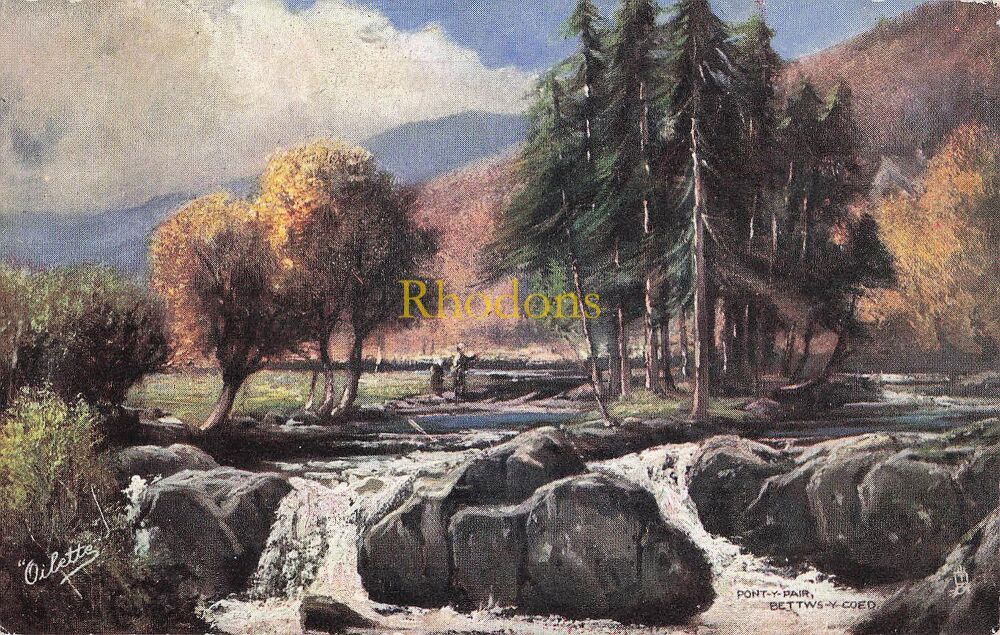 Wales Postcard-Pont Y Pair, Bettws-Y Coed-Early 1900s Tucks Oilette