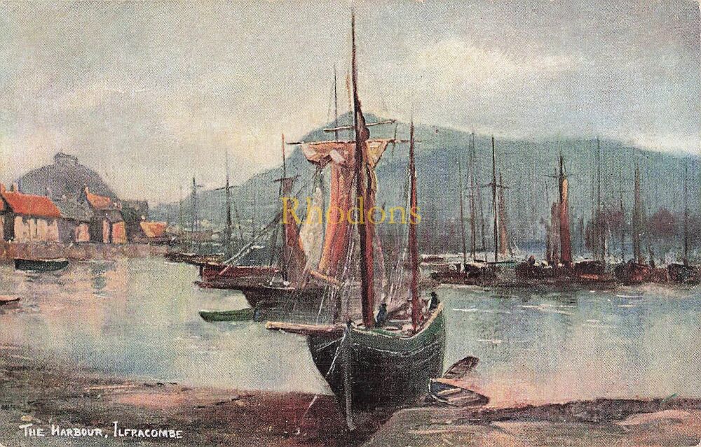 Devon Postcard-Ilfracombe-The Harbour-Early 1900s Hildesheimer