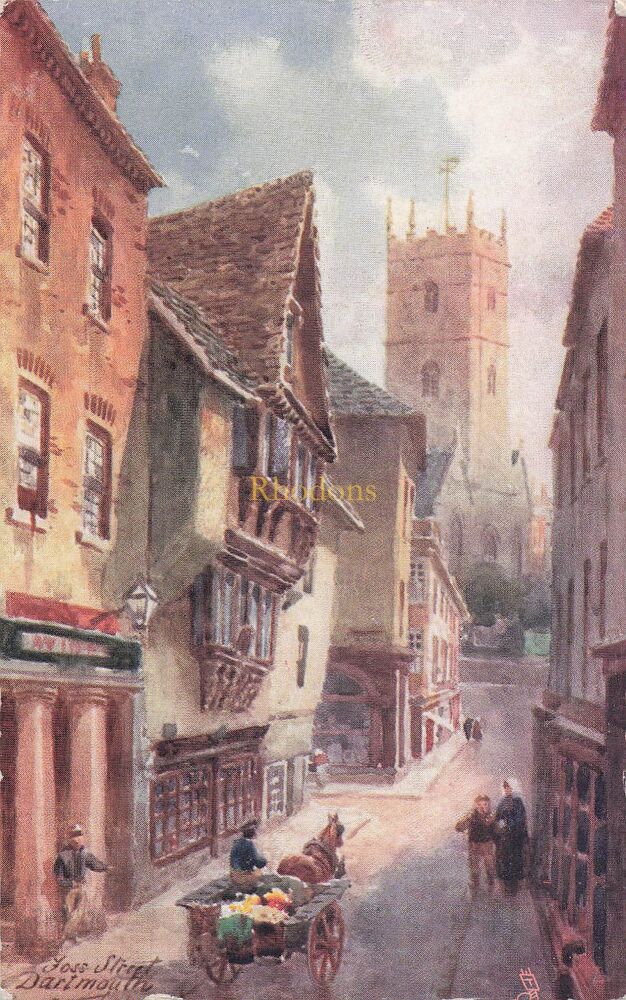 Devon Postcard-Dartmouth Foss Street-Early 1900s Tucks Aquarette Postcard No 6265
