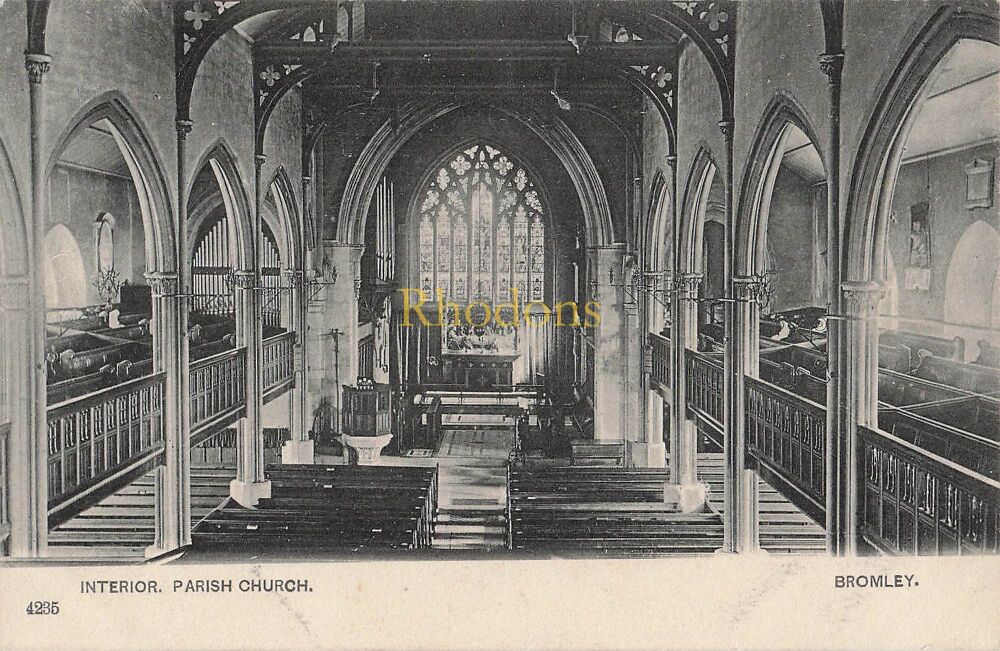 Kent Postcard-Bromley Parish Church Interior View-Early 1900s