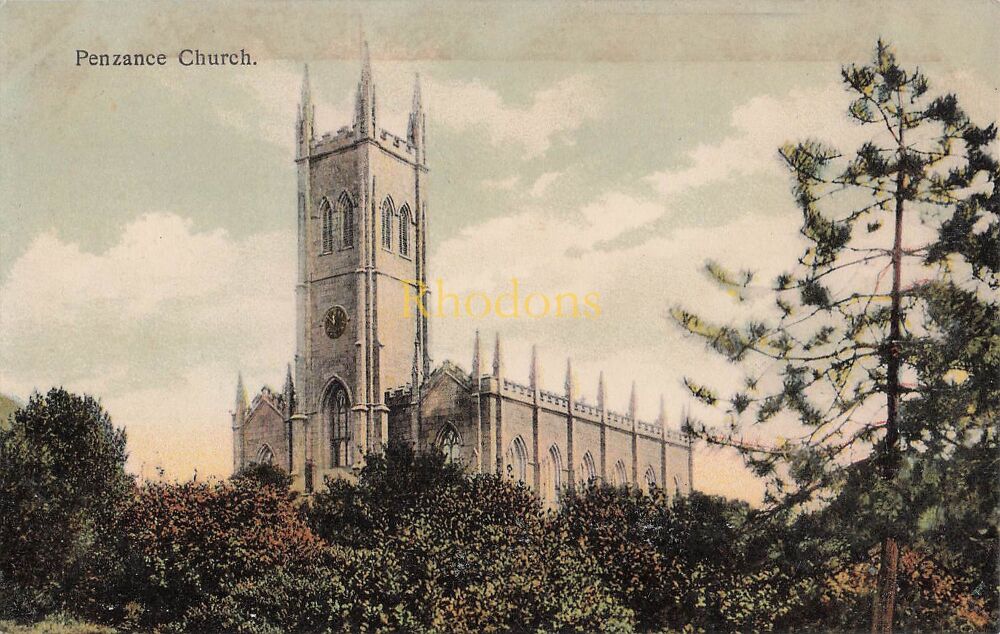 Cornwall Postcard-Penzance Church-Early 1900s Eyre & Spottiswoode Woodbury Series