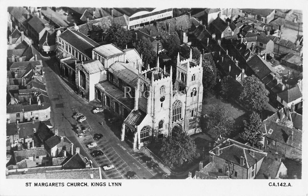 Norfolk Postcard-St Margarets Church, Kings Lynn-Aerial View RPPC
