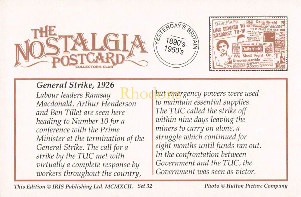 General Strike, 1926-Social History-From Nostalgia Postcard Collectors Club Set #32