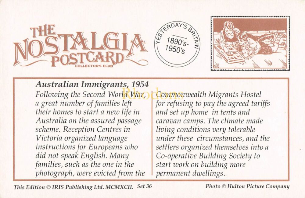 Nostalgia Postcard Collectors Club (NPCC)-Australian Immigrants, 1954-From 1992 Set #36