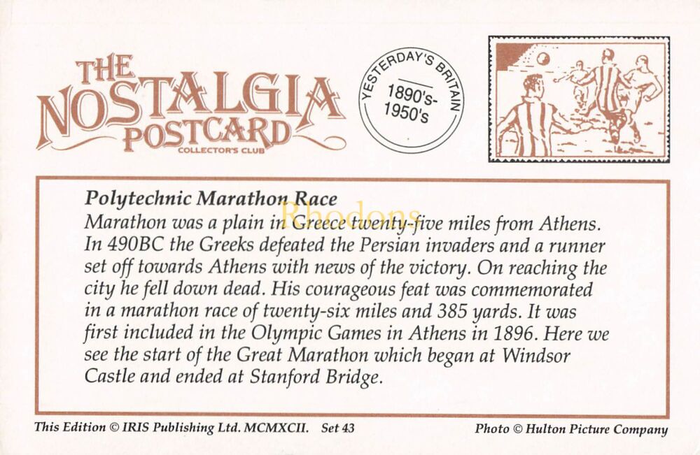 Social History-Polytechnic Marathon Race-From The Nostalgia Postcard Collectors Club 1992 Set #43