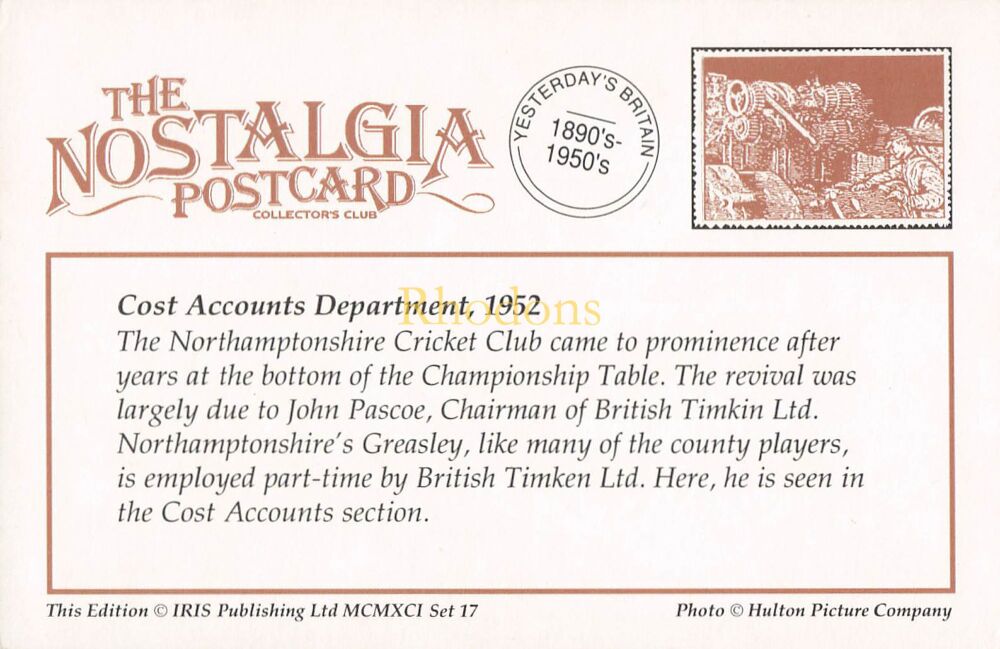 Social History-Cost Accounts Department, 1952-From The Nostalgia Postcard Collectors Club 1991 Set #17