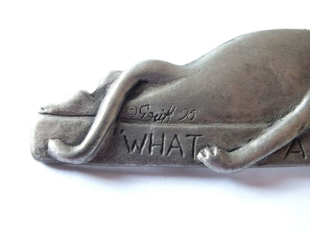 Pewter Cat Pin Brooch-What A Night-Signed, 1996 Vintage
