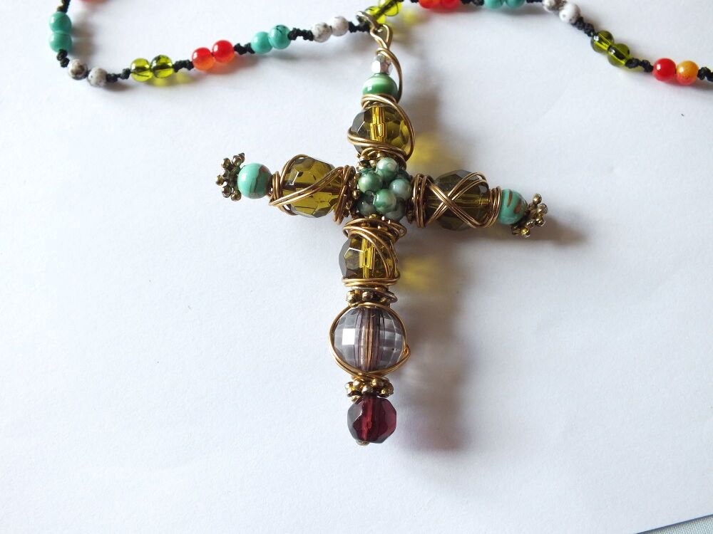 Wired Bead Crucifix Necklace