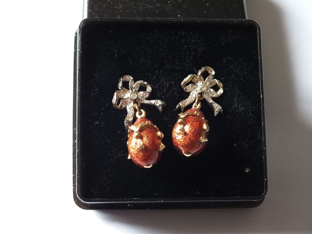 Earrings-Bow and Bean Design With Set Diamantes-Boxed