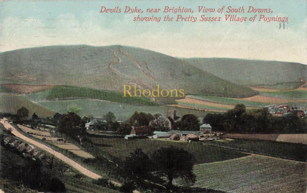 Sussex Postcard-Devils Dyke Near Brighton, View of South Downs and Village of Poynngs-Local Publisher-Early 1900s