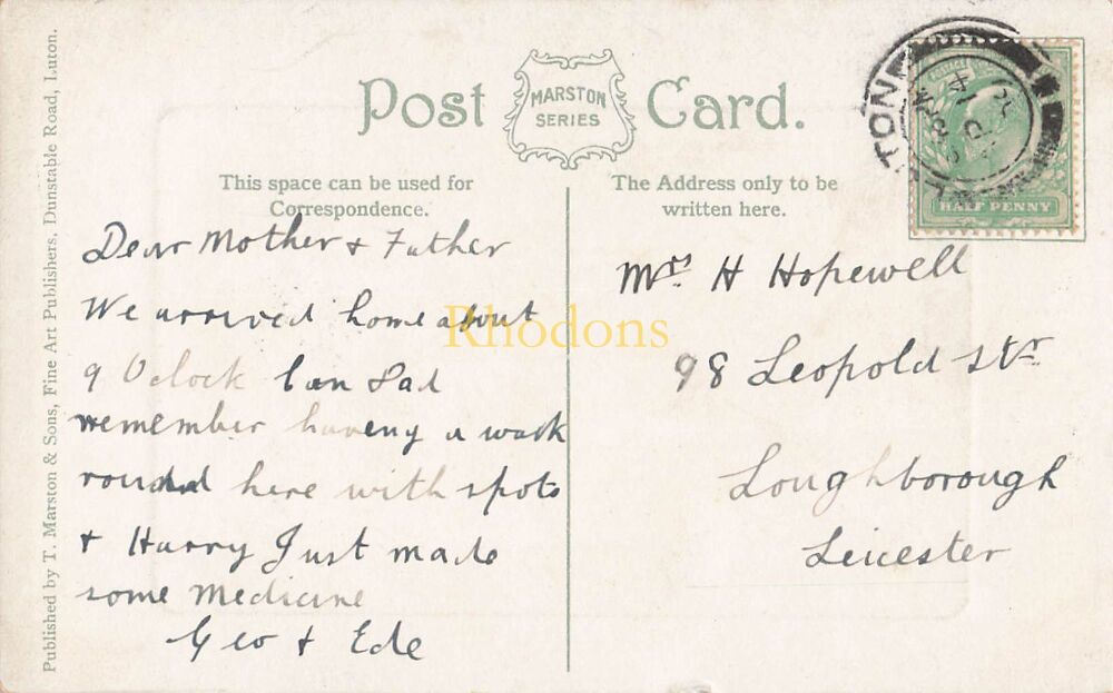 Bedfordshire Postcards-The Lawn, Luton, Beds-Early 1900s View-Marston Series | Mrs HOPEWELL, Loughborough 1909