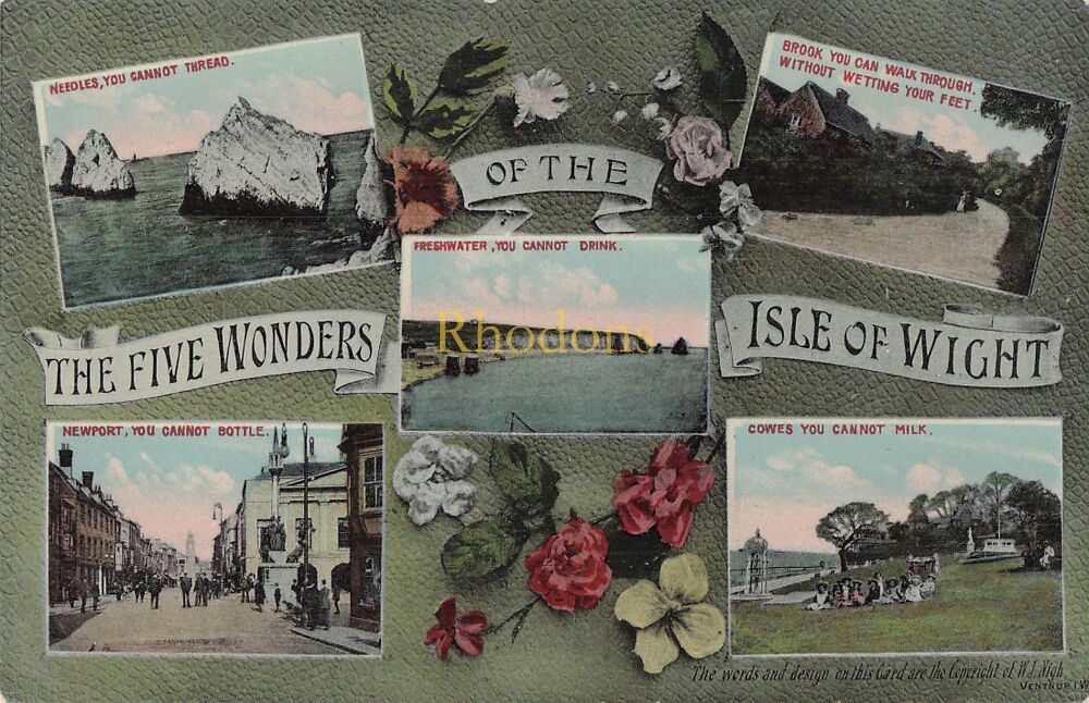 Isle of Wight Postcard-The Five Wonders Of The Isle of Wight-Early 1900s Nigh Multiview