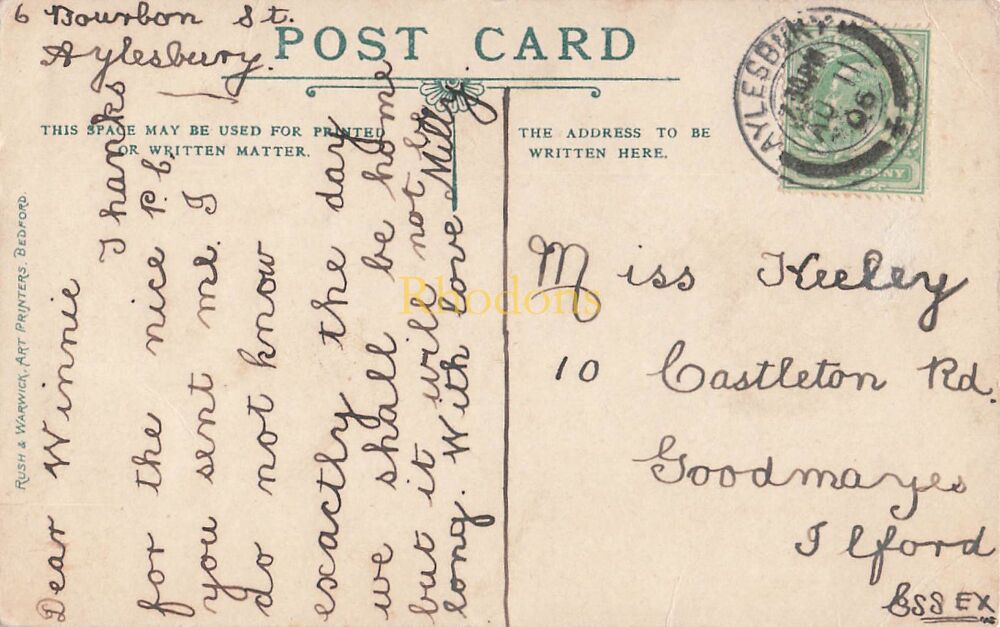 Buckinghamshire Postcard-Hampden House, Bucks-Early 1900s View | Miss W KEELEY, Goodmayes, Essex, 1906