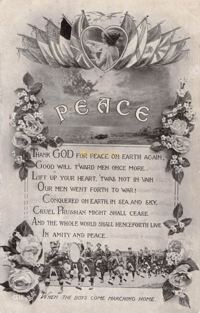 Great War Postcard-1918-Peace-When The Boys Come Marching Home-Valentines Series