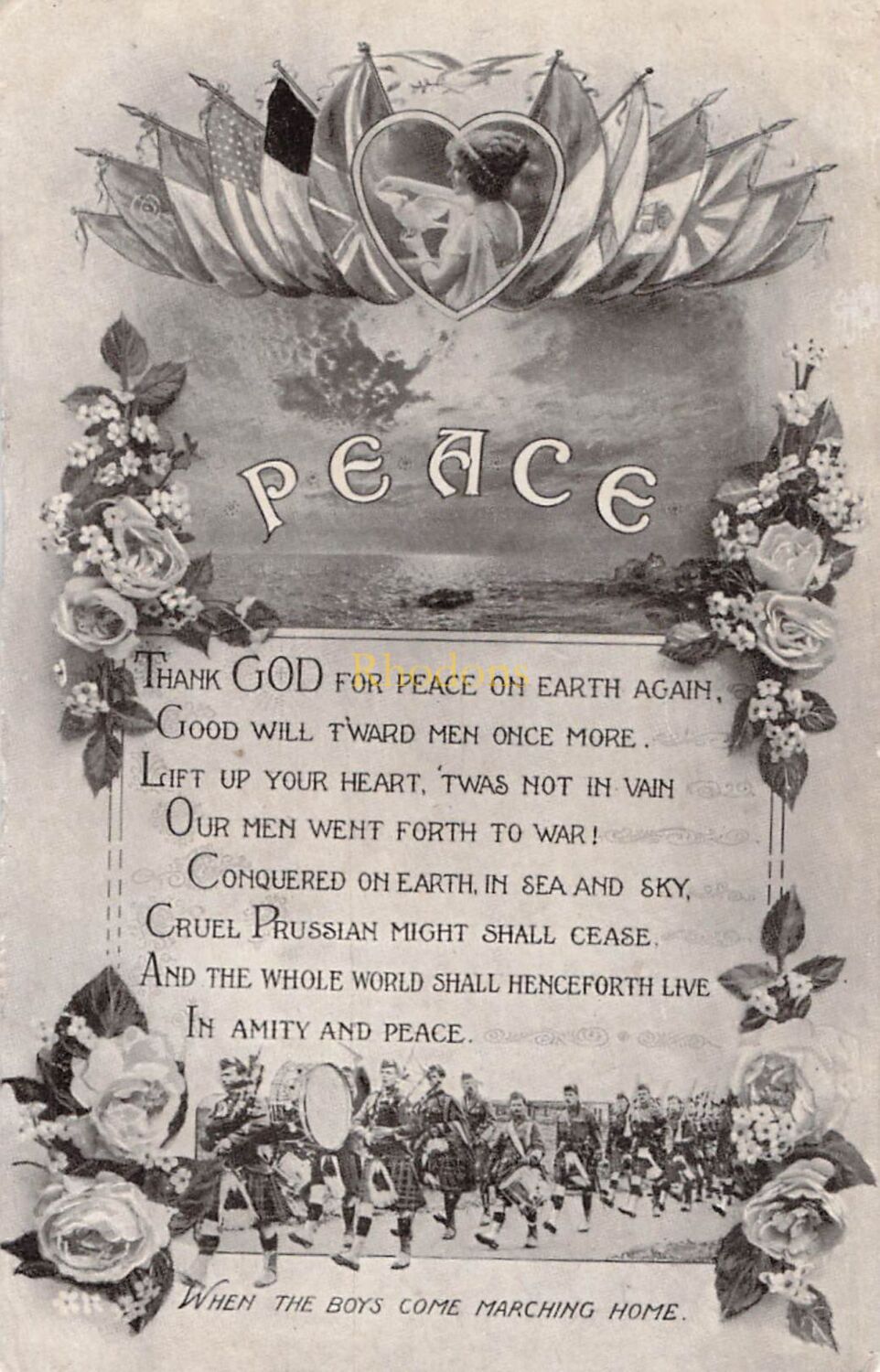 Great War Postcard-1918-Peace-When The Boys Come Marching Home-Valentines S