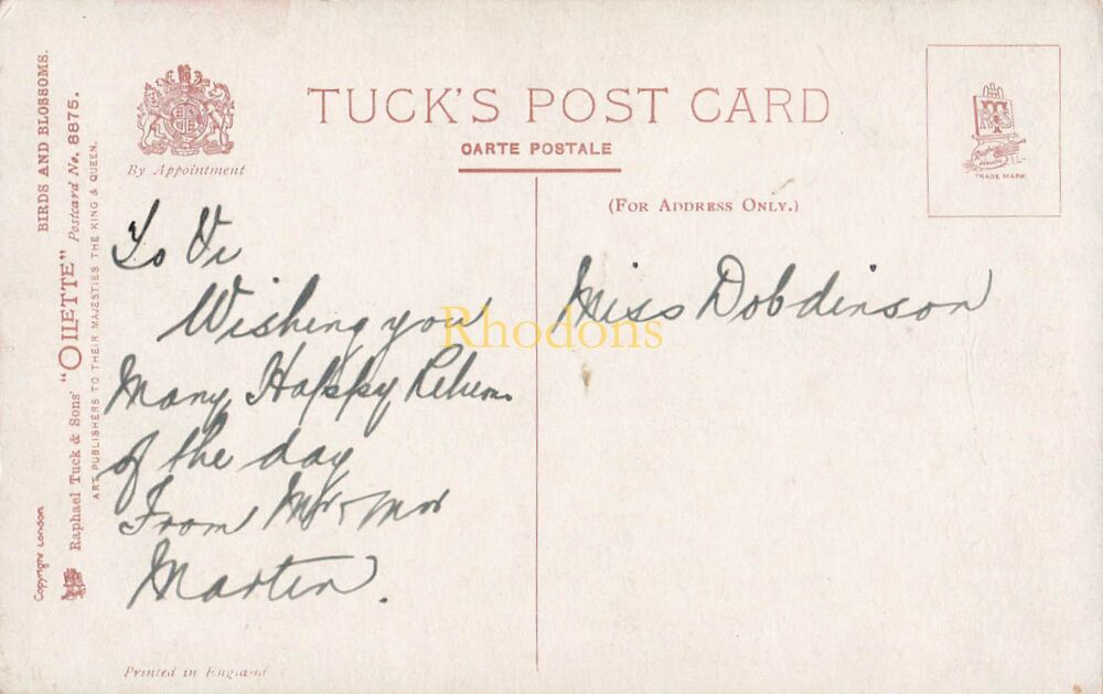 Raphael Tuck & Sons Oilette Postcard-Birds and Blossoms Series No 8875-Early 1900s Vintage