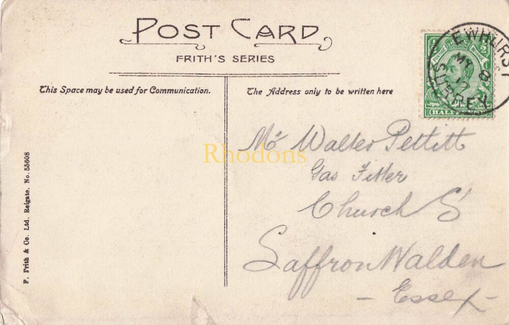 Genealogy, Family History Research Postcard- Mr Walter PETTITT, Gas Fitter Saffron Walden, Essex, 1912