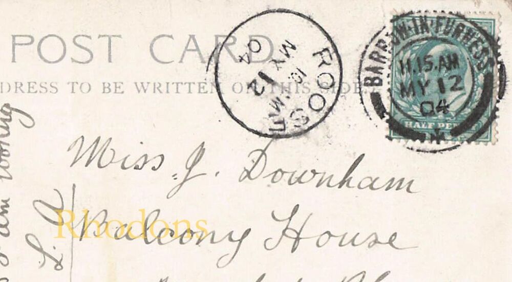 Genealogy, Family History Research Postcard-Miss J DOWNHAM, Saffron Walden, Essex, 1904-Dual Postmarks