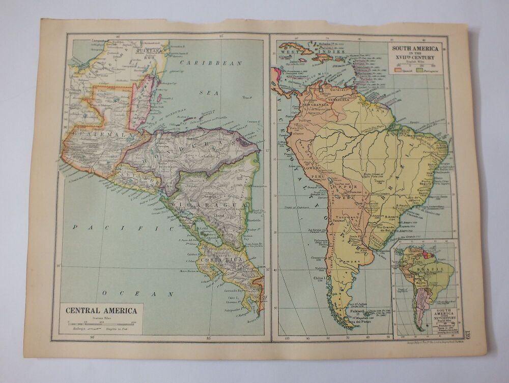 1930s Map of Central America and South America in the 17th Century-Cassells New Atlas (5th Edition) Sheet #139