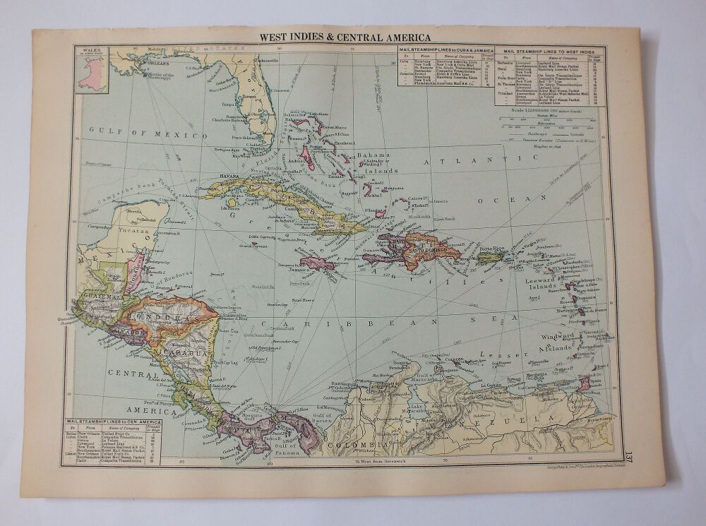 1930s Atlas Map Sheets-West Indian Islands or West Indies & Central America-Cassells New Atlas (5th Edition) Sheets #137 or #138