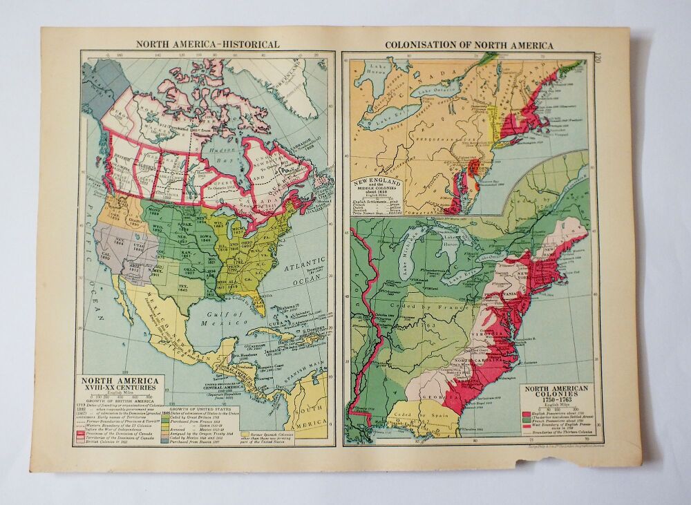 1930s Atlas Map Sheet-North America-Historical and Colonistation of North America-Cassells New Atlas (5th Edition) Sheets #120