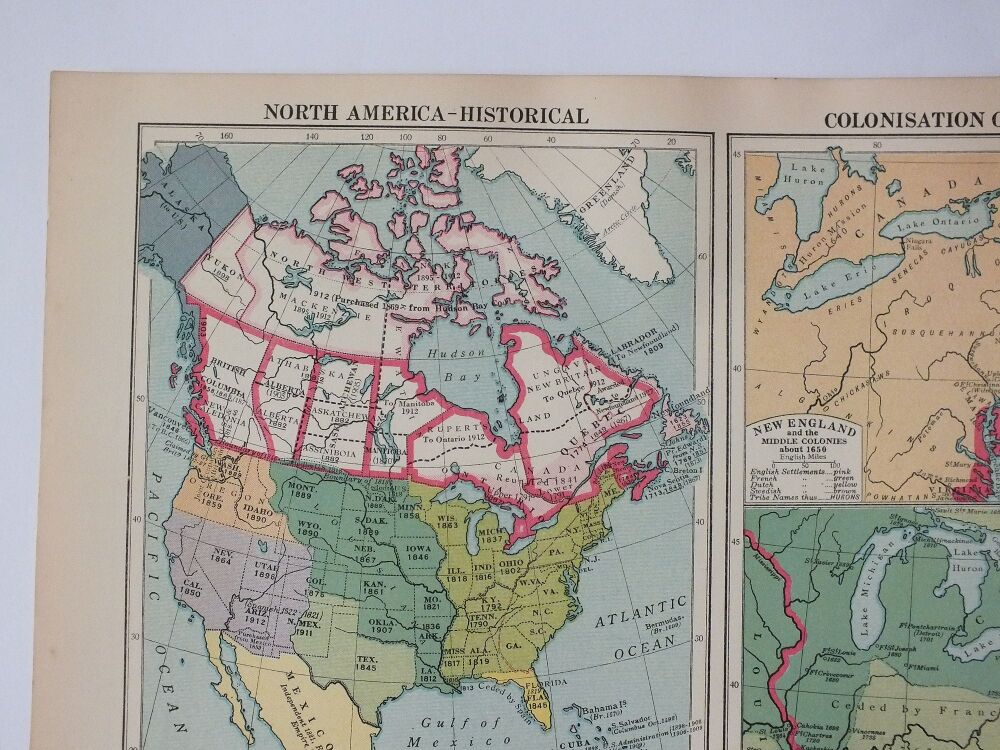 1930s Atlas Map Sheet-North America-Historical and Colonistation of North America-Cassells New Atlas (5th Edition) Sheets #120