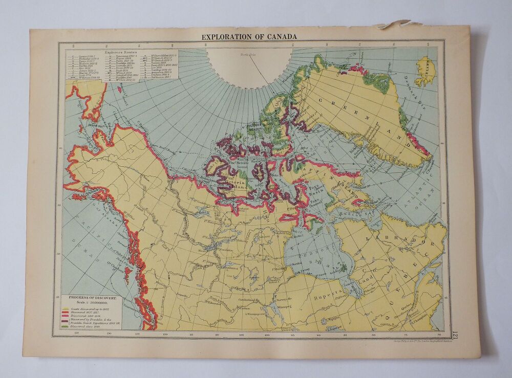 1930s Atlas Map Sheet-Exploration of Canada-Cassells New Atlas (5th Edition) Sheets #121