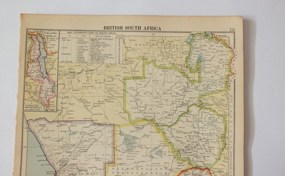 1930s Atlas Map Sheet-British South Africa-Cassells New Atlas (5th Edition) Sheets #113